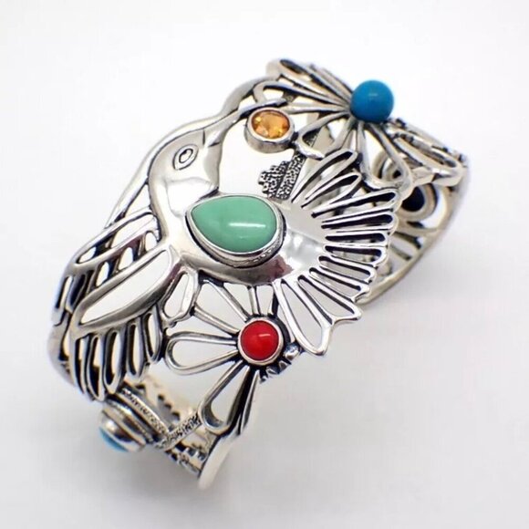 FRITZ CASUSE X CAROLYN POLLACK Vintage Multi Stone Sterling Silver Cuff Bracelet - Picture 1 of 14